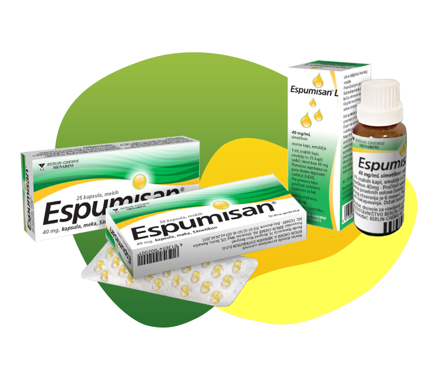Packaging of Espumisan in different dosage forms for different needs